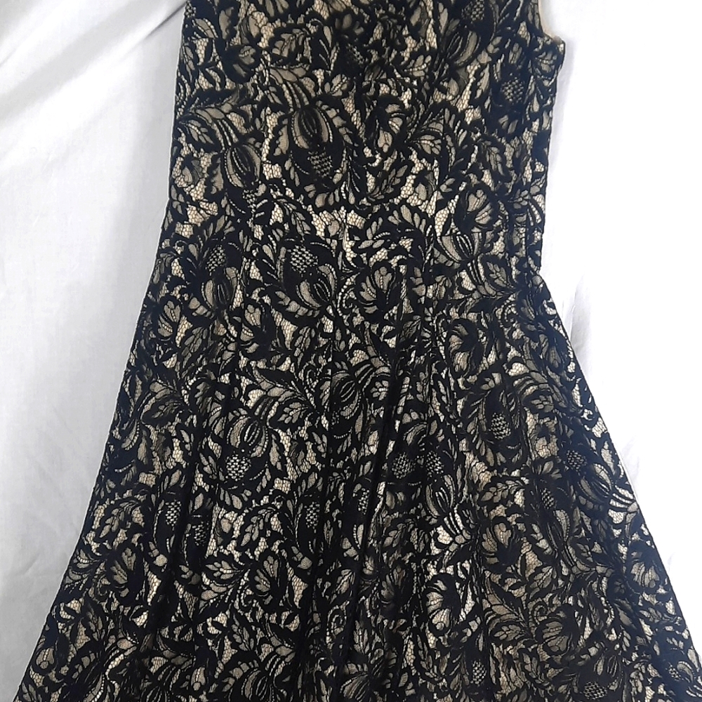 Mirror of Venus Laced Dress Size 6 Sleeveless Black Cream Elegant Long - Picture 9 of 11